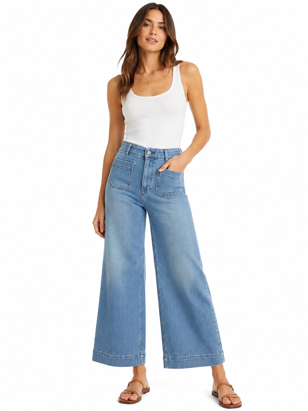 Pilcro and the Letterpress Wide Leg Cropped Jeans 26 High Rise Light Wash Denim